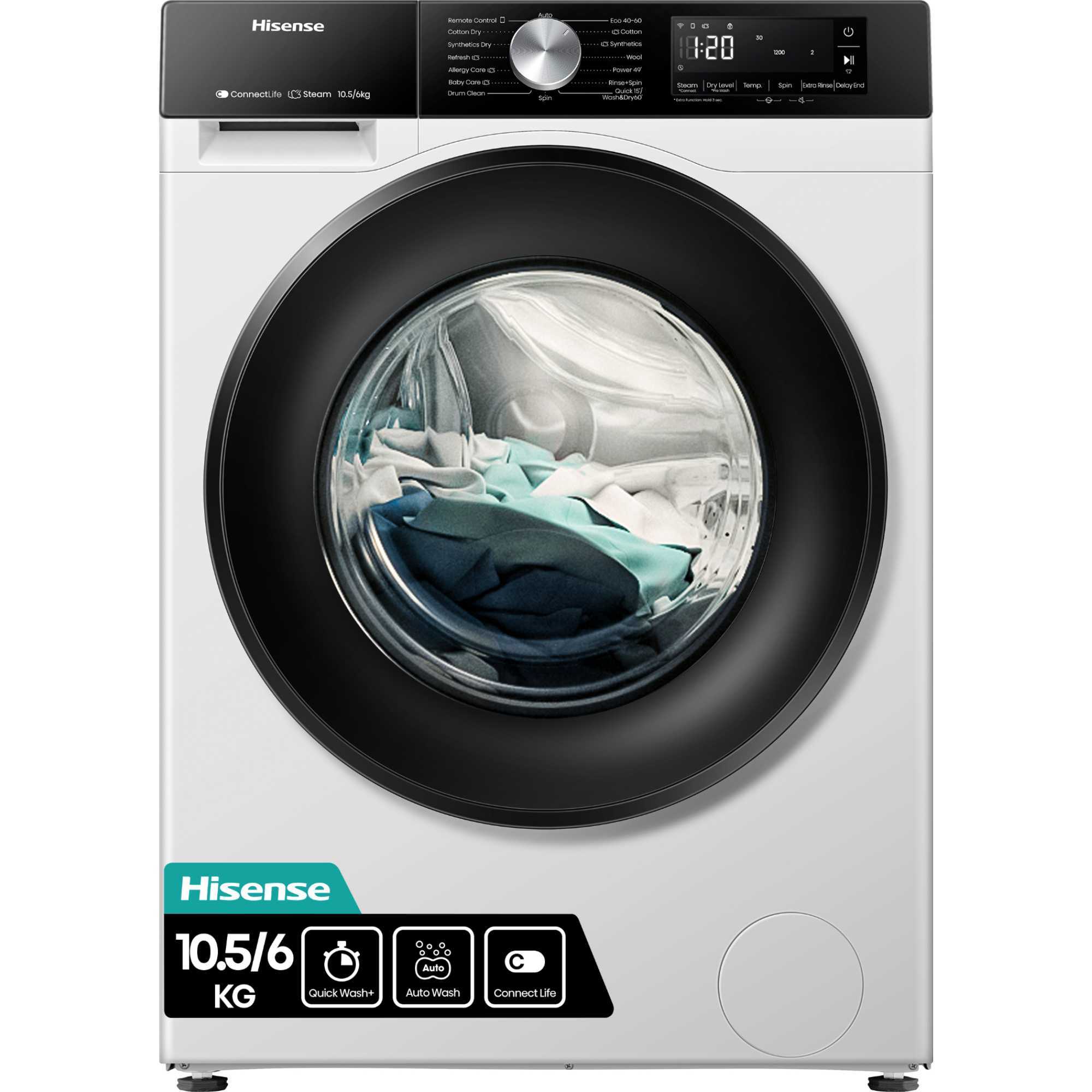 Hisense 10.5kg Wash 6kg Dry 1400rpm Washer Dryer - WD3S1043BW3 - photo 1
