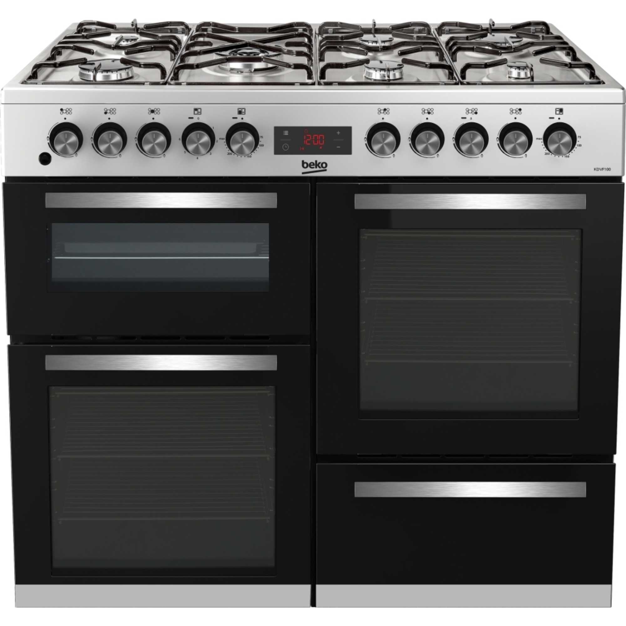 Beko 100cm Double Oven Range Cooker with 7 Burner Gas Hobs - KDVF100X - photo 1