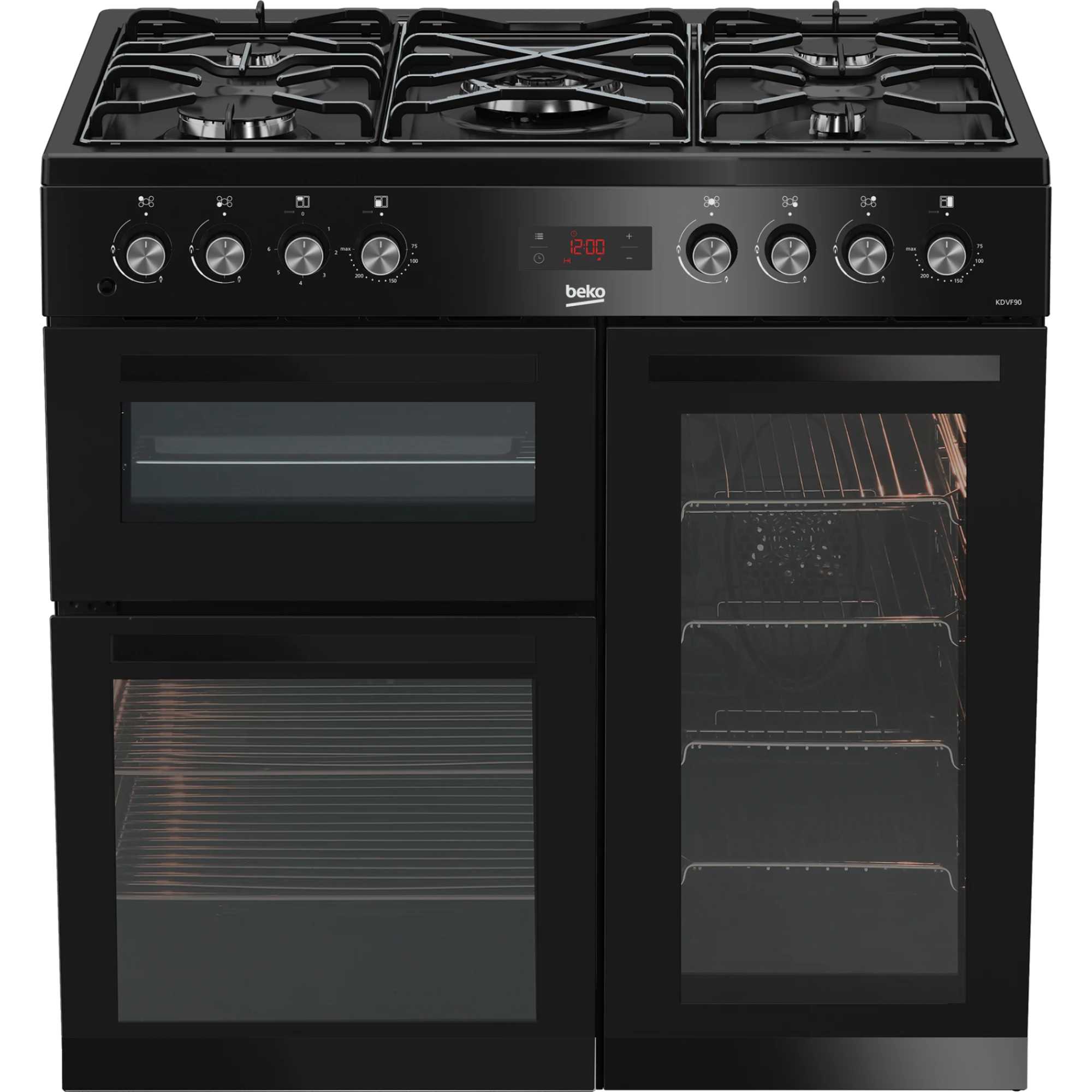 Beko 90cm Double Oven Range Cooker with 5 Burner Gas Hob - KDVF90K - photo 1