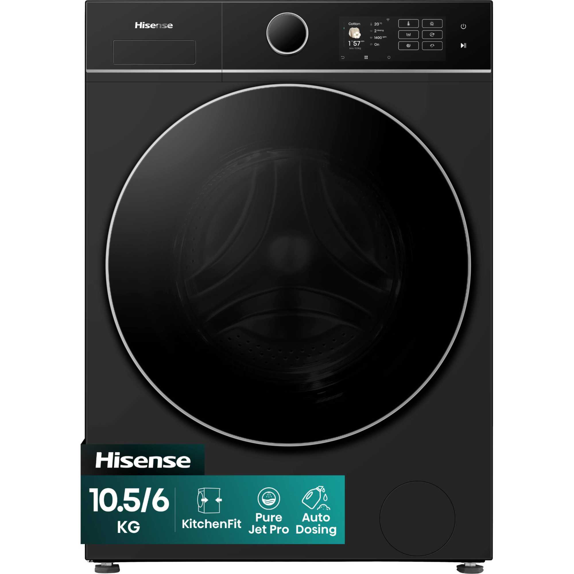 Hisense WD5I1045BBQ 10.5kg Wash 6kg Dry Washer Dryer - Black - photo 1